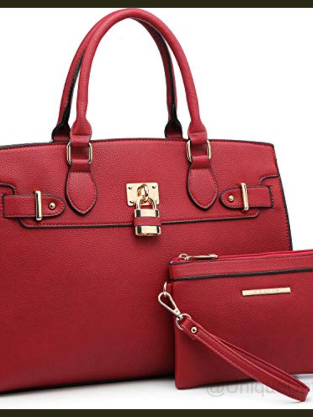 Vegan Leather Satchel Handbag Set with Matching Clutch, Top Handle Tote, Work